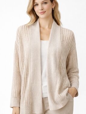 Etcetera Cozy Shawl-Collar Open Knit Cardigan - Beige